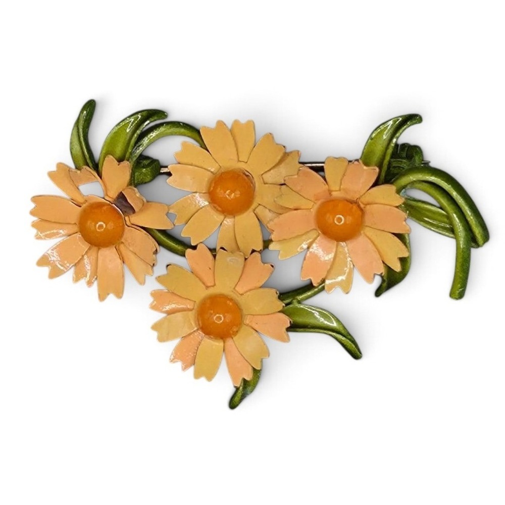Unbranded Flower Brooch Women OS Peach Excellent Vintage Enamel Daisy Pin